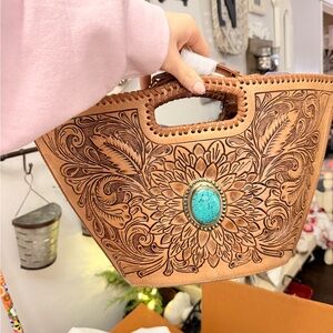 Elegant Brown Handbag with Turquoise Accent - Loyal West